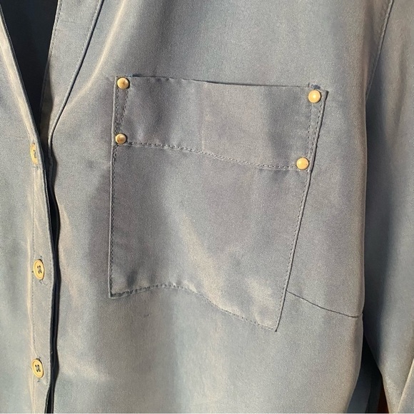 Dress Barn Blue Button-Up Blouse with Silver Accents - Picture 3 of 5